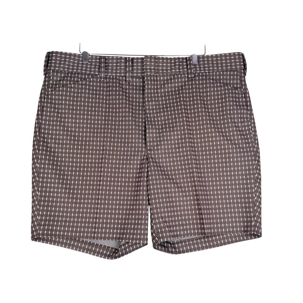 Vintage Farah Plaid Shorts Mens 42 Brown White 7 inch Inseam Polyester US Made